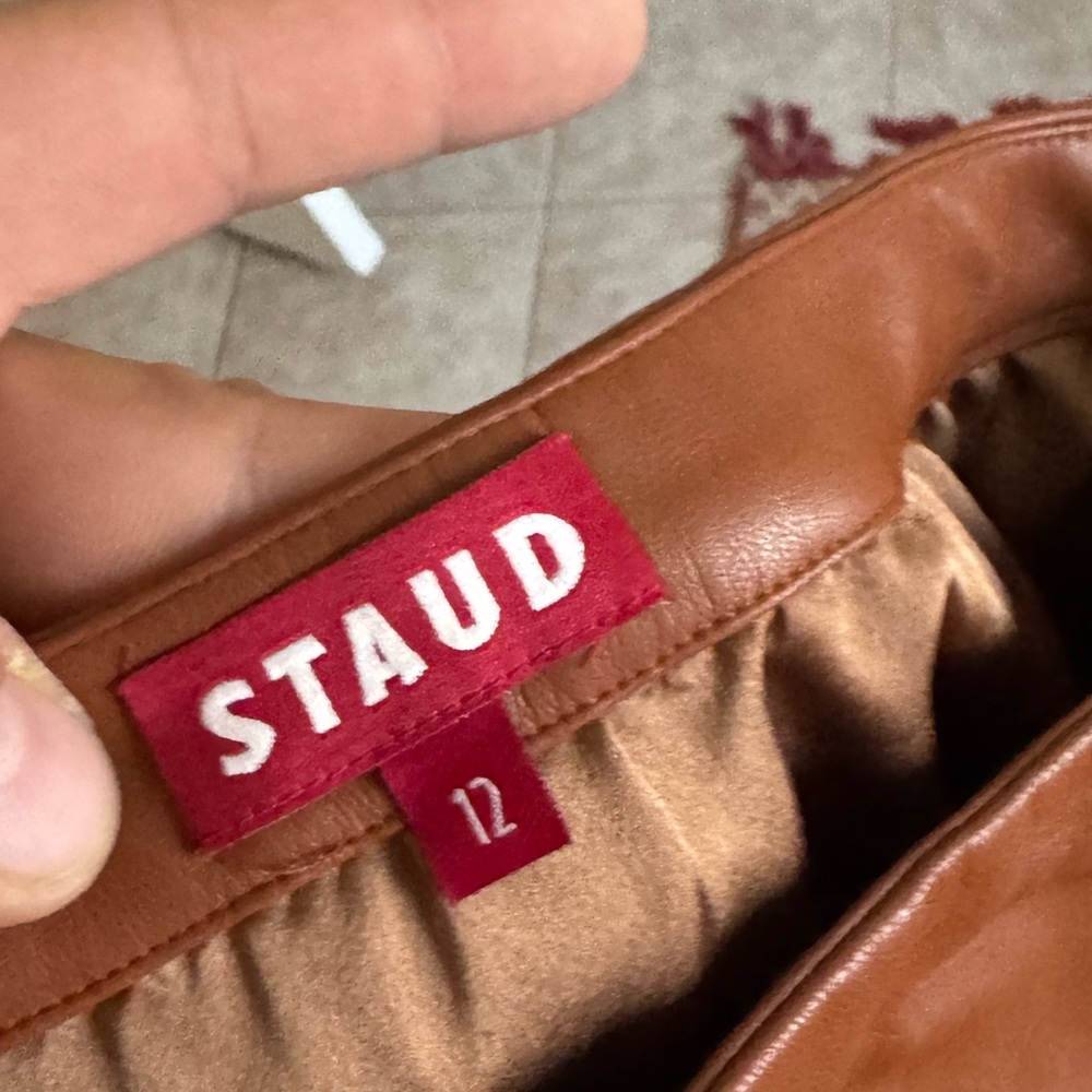 STAUD Vegan Leather Orchid Skirt in Whiskey - Picture 4 of 7